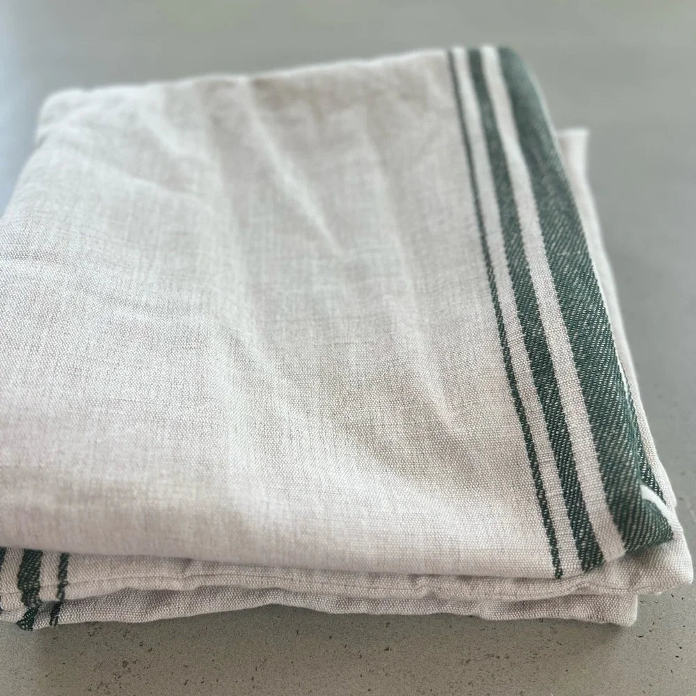 Hearth & Hand White Cream Pillow Shams with Green Stripe (Pair)